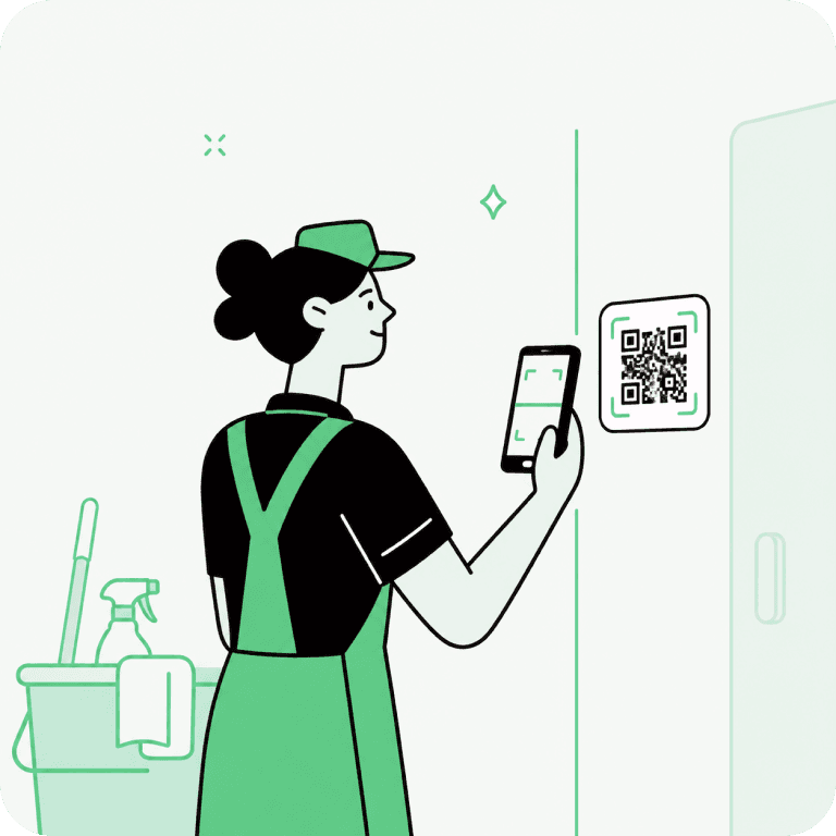 Cleaner scanning a QR code with a phone